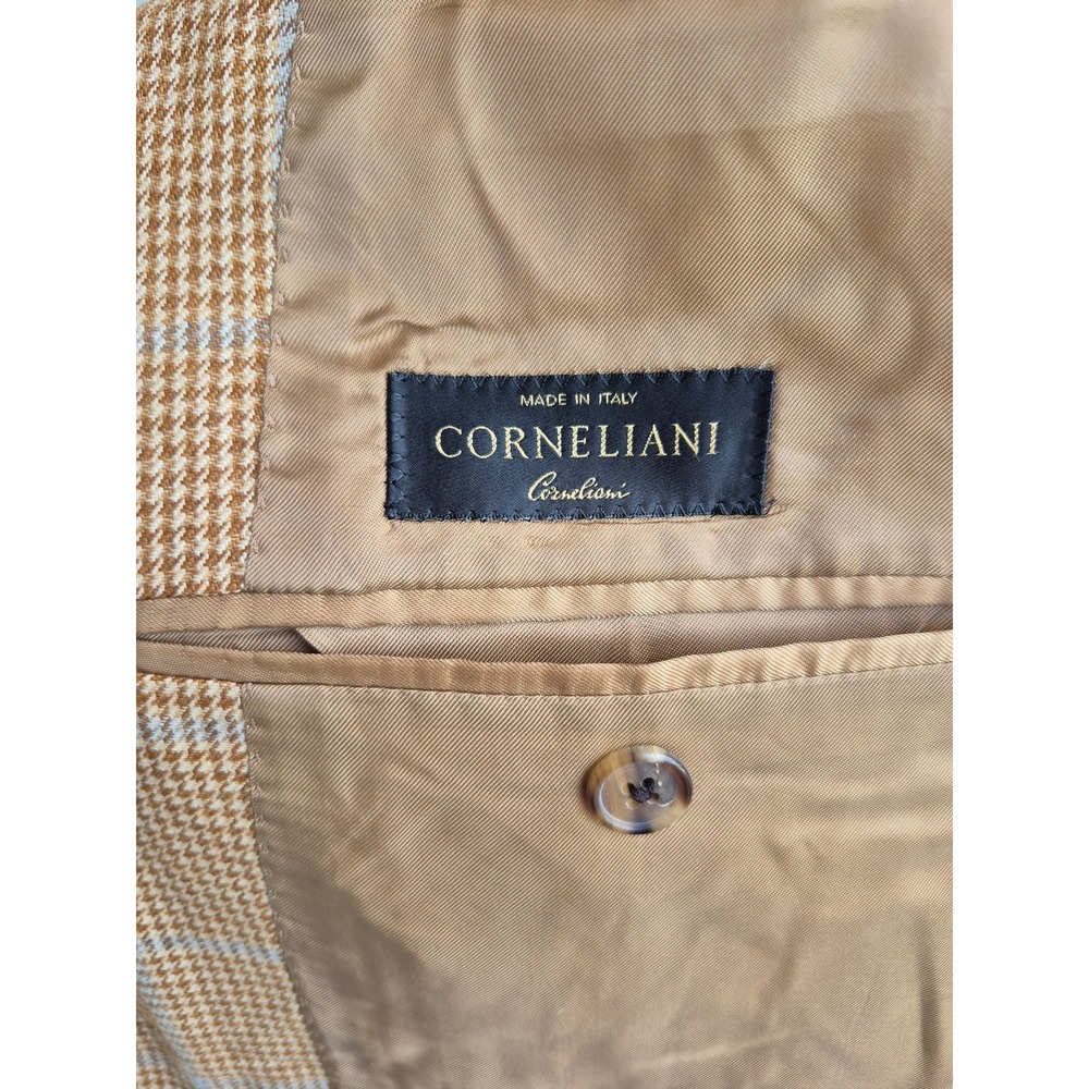 Corneliani Silk‎ Cashmere Houndstooth Windowpane Sport Coat Blazer Tan Mens 38 R - Picture 6 of 10